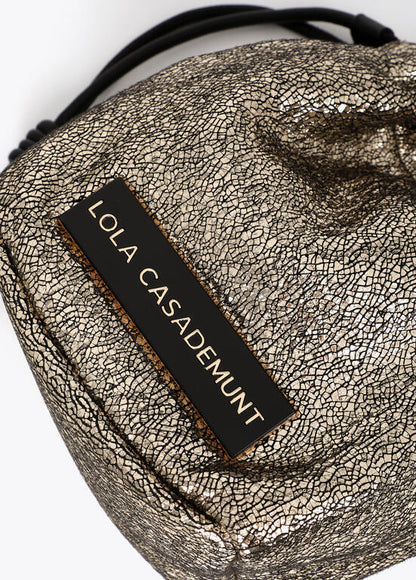Bolso Lola Casademunt Bandolera tejido fantasía combinada con efecto piel en asas DORADO