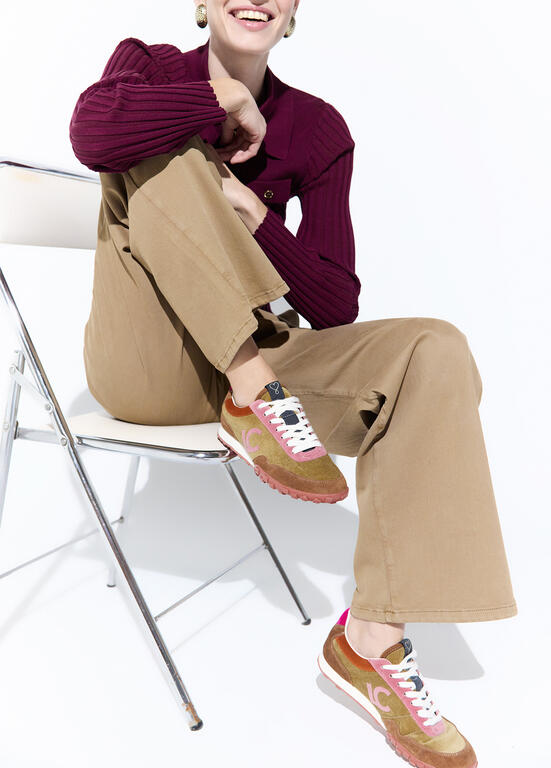 Deportivas Lola Casademunt combinada en diferentes materiales y piel MARRON-ROSA