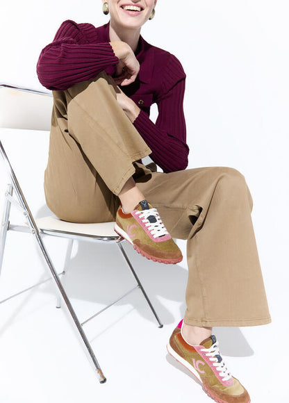 Deportivas Lola Casademunt combinada en diferentes materiales y piel MARRON-ROSA