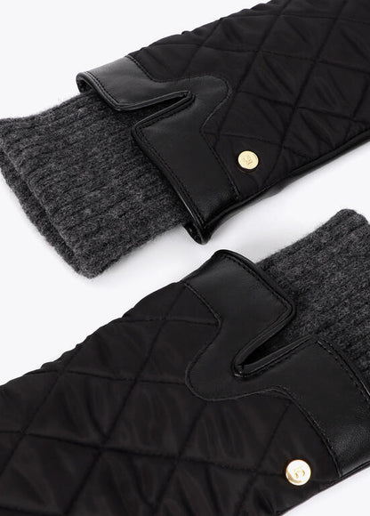 Guantes combinados de nylon con puño de punto negro - Lola casademunt
