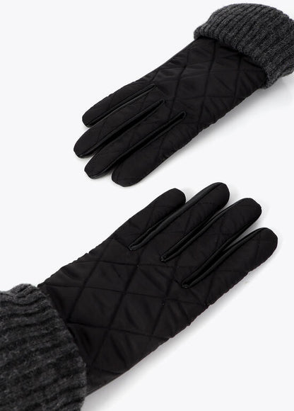 Guantes combinados de nylon con puño de punto negro - Lola casademunt