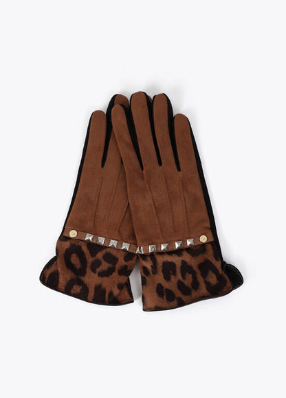 Guantes puño animal print negro-marrón Lola Casademunt