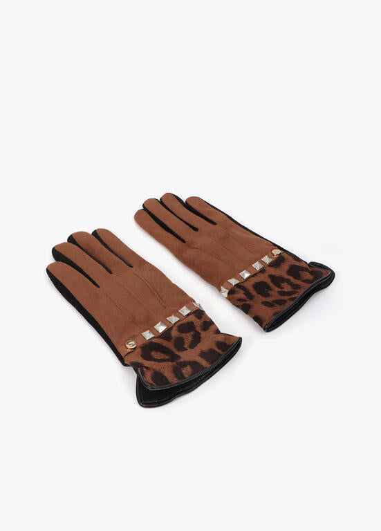 Guantes puño animal print negro-marrón Lola Casademunt