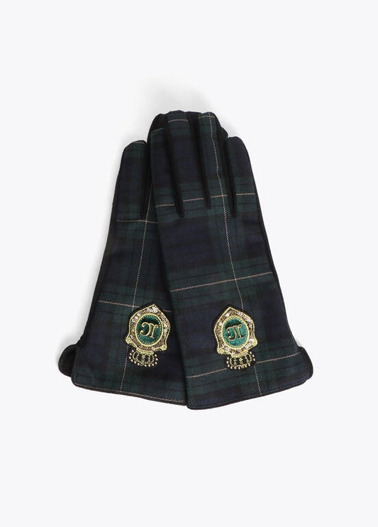 Guantes tejido a cuadros parche logo bordado verde-negro Lola Casademunt