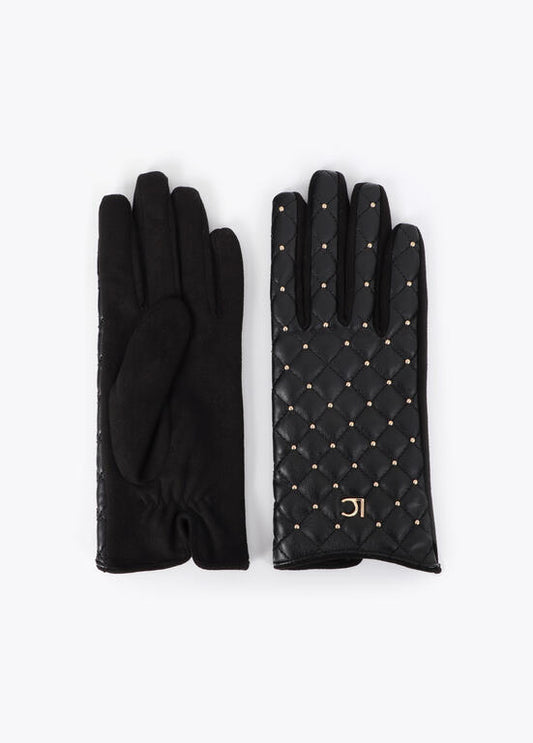 Guantes efecto piel acolchada con mini tachas negro-metal Lola Casademunt