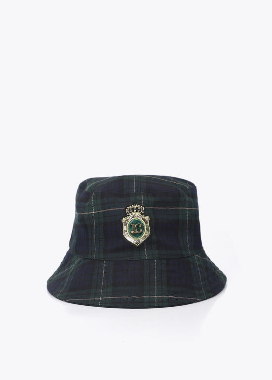 Sombrero Lola Casademunt en tejido a cuadros parche logo bordado VERDE-AZUL