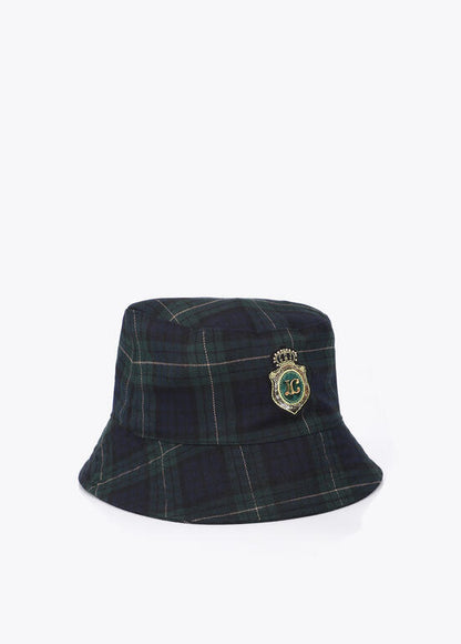 Sombrero Lola Casademunt en tejido a cuadros parche logo bordado VERDE-AZUL
