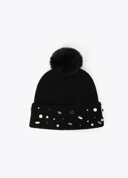 Gorro de punteo con perlas y cristales negros - Lola Casademunt