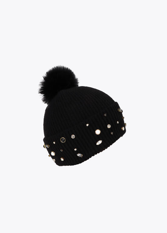 Gorro de punteo con perlas y cristales negros - Lola Casademunt