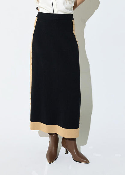 FALDA MIDI LATERALES CONTRASTE NEGRO-MARRÓN