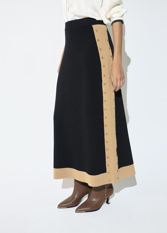 FALDA MIDI LATERALES CONTRASTE NEGRO-MARRÓN