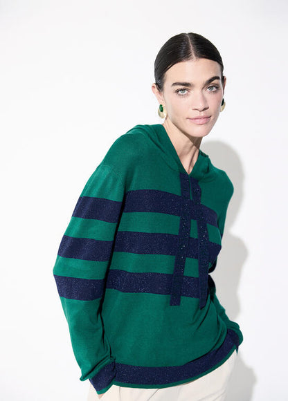 Jersey Lola Casademunt rayas capucha VERDE-AZUL