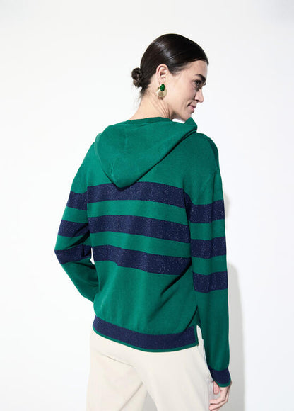 Jersey Lola Casademunt rayas capucha VERDE-AZUL