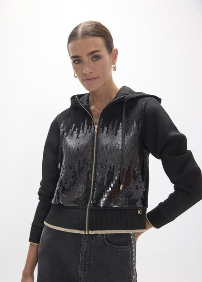 SUDADERA ABIERTA NEGRO CON LENTEJUELAS TRICOLOR