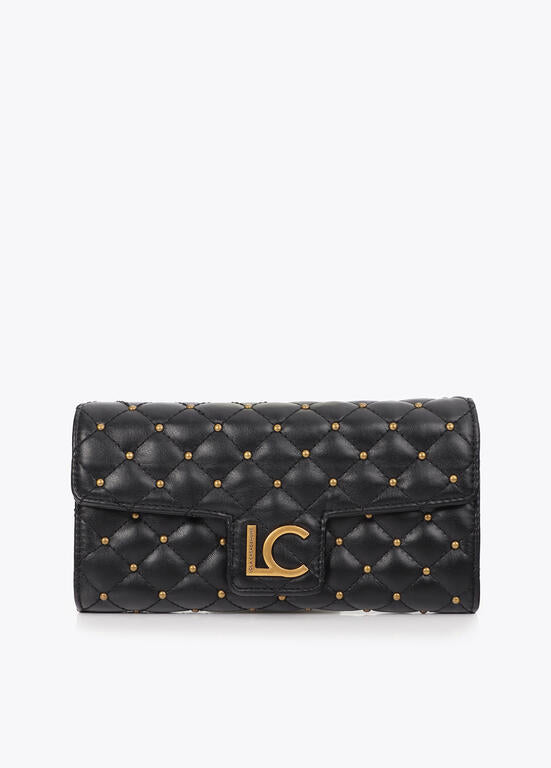 Billetero Lola Casademunt efecto piel acolchada con mini tachas NEGRO