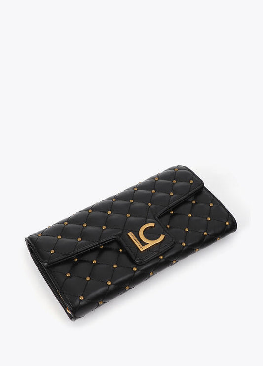 Billetero Lola Casademunt efecto piel acolchada con mini tachas NEGRO