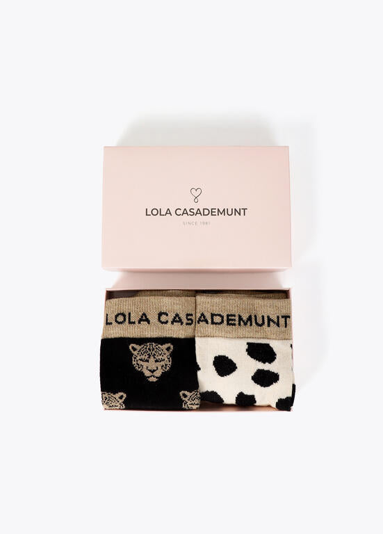 PACK REGALO CALCETINES ESTAMPADOS LÚREX NEGRO-MARRÓN