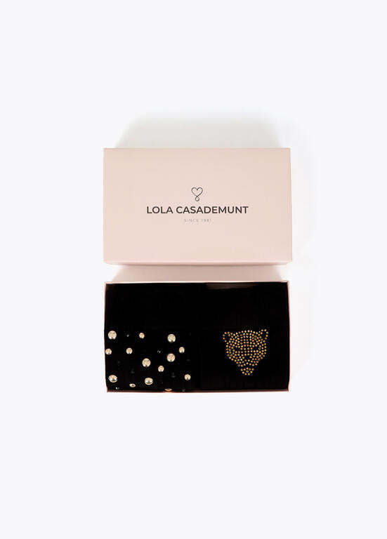 PACK REGALO CALCETINES CON PERLAS Y CRISTALES GRIS-MULTICOLOR