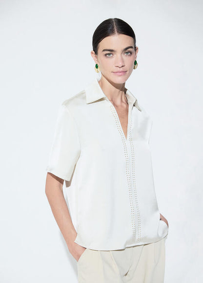 Top Lola Casademunt manga corta tachas delantero OFF WHITE