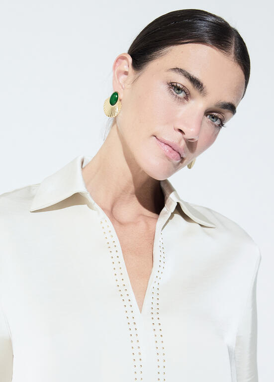 Top Lola Casademunt manga corta tachas delantero OFF WHITE