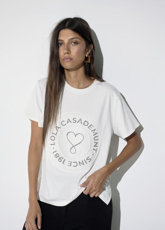 Camiseta Lola Casademunt cuello caja, fit con aberturas laterales, diseño rosco BLANCO