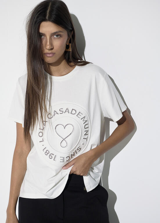 Camiseta Lola Casademunt cuello caja, fit con aberturas laterales, diseño rosco BLANCO