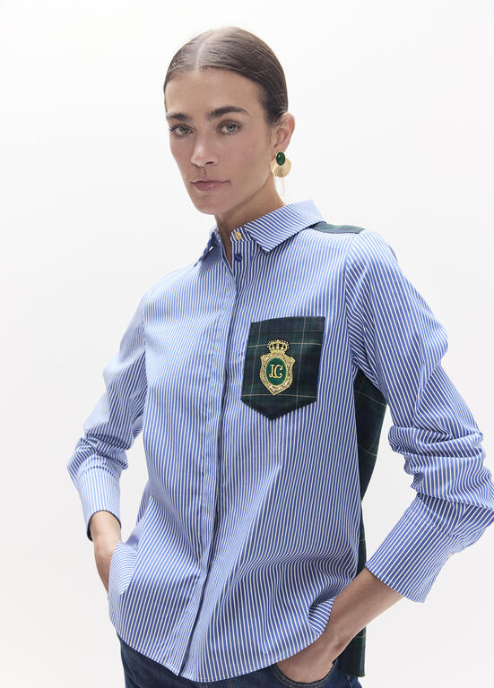 Camisa Lola Casademunt combinada rayas tartan AZUL-VERDE