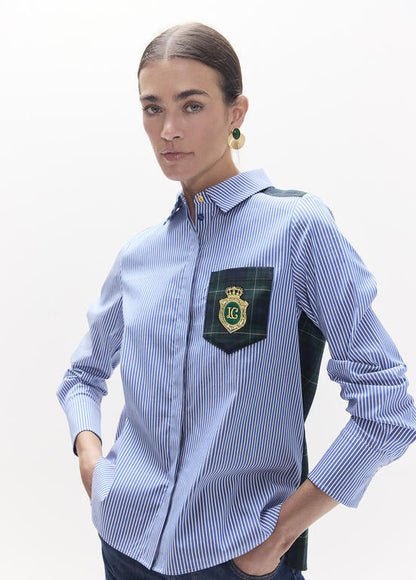 Camisa Lola Casademunt combinada rayas tartan AZUL-VERDE