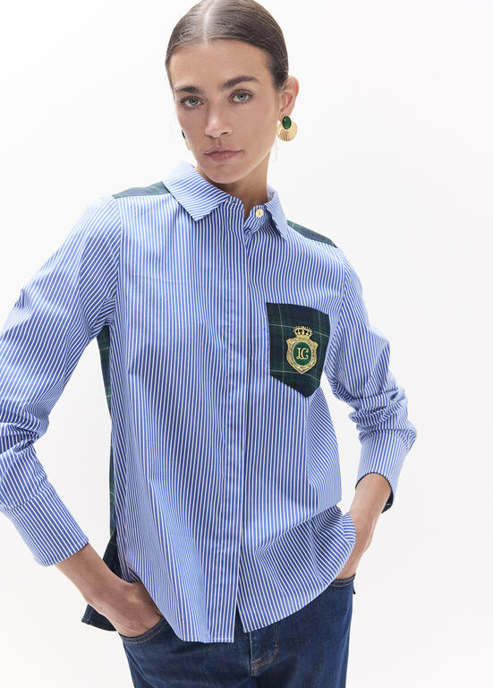 Camisa Lola Casademunt combinada rayas tartan AZUL-VERDE