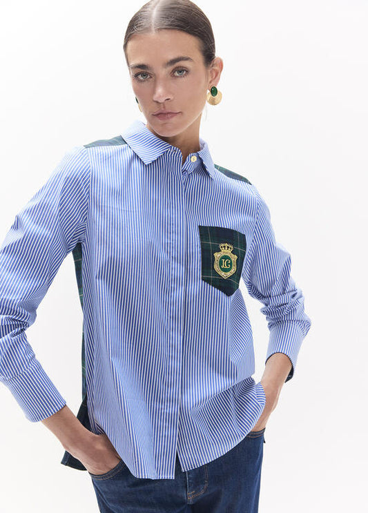 Camisa Lola Casademunt combinada rayas tartan AZUL-VERDE