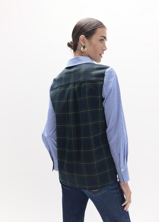 Camisa Lola Casademunt combinada rayas tartan AZUL-VERDE