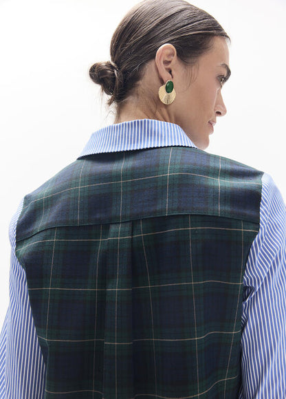 Camisa Lola Casademunt combinada rayas tartan AZUL-VERDE
