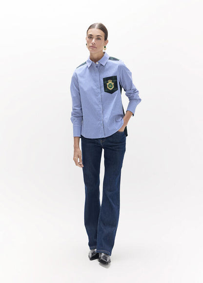 Camisa Lola Casademunt combinada rayas tartan AZUL-VERDE