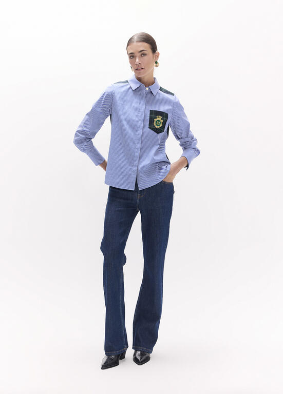 Camisa Lola Casademunt combinada rayas tartan AZUL-VERDE