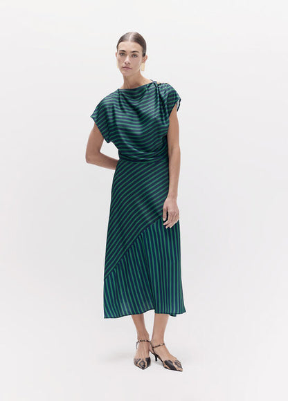 Vestido Lola Casademunt largo rayas bicolor VERDE-AZUL