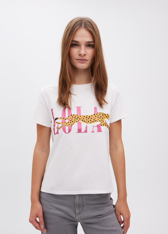 Camiseta Lola Casademunt blanca detalle tigre con logo rosa