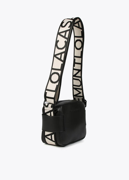 Bandolera Lola Casademunt negro efecto piel y con asas logotipadas