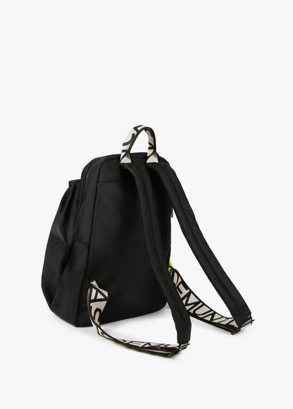 Mochila Lola Casademunt negra de nylon con detalles en efecto piel y tiradores flúor