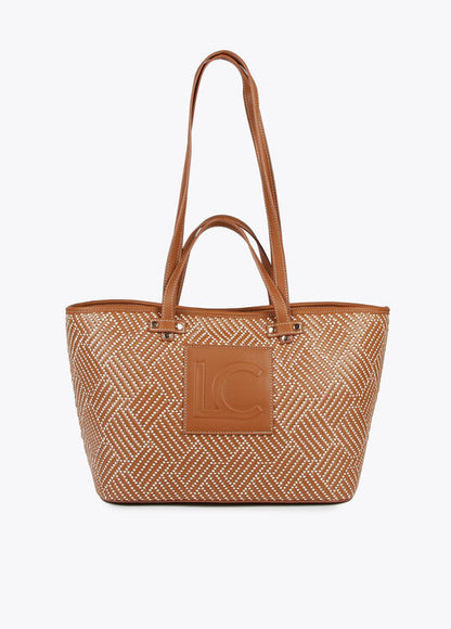 Shopper Lola Casademunt en material trenzado y efecto piel marrón