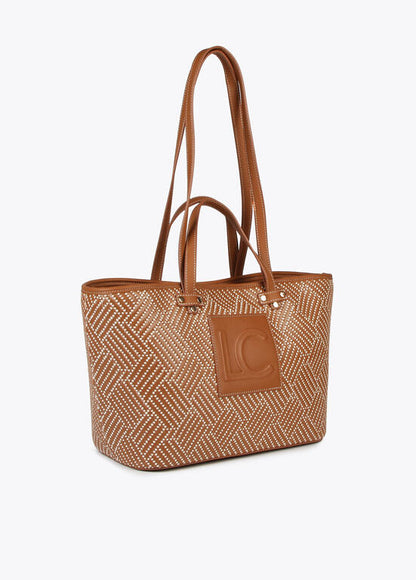 Shopper Lola Casademunt en material trenzado y efecto piel marrón