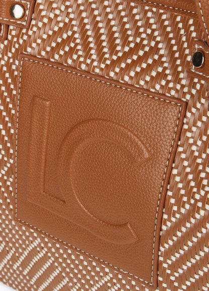 Shopper Lola Casademunt en material trenzado y efecto piel marrón