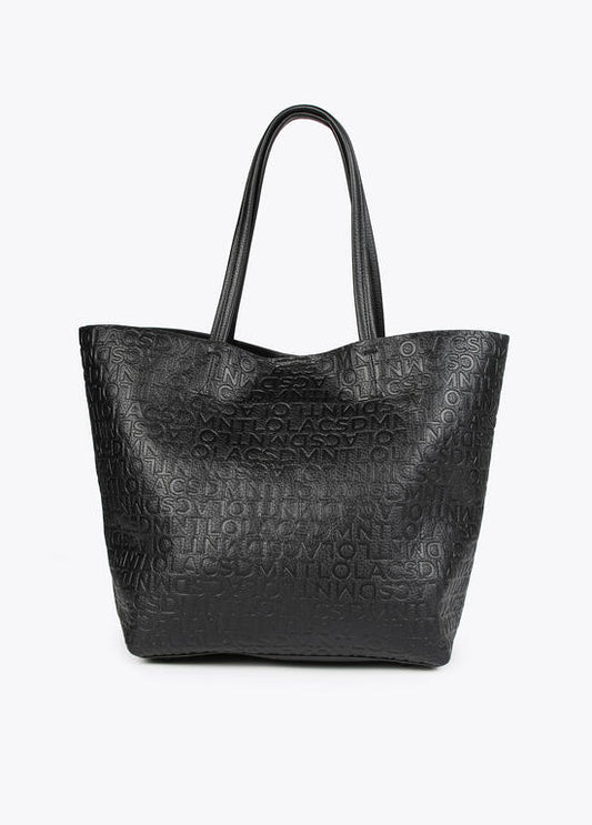 Shopper Lola Casademunt negro grabado monograma y efecto piel