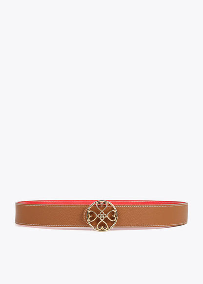 Cinturon Lola Casademunt reversible trebol corazones infinitos marron-rojo 95 cm