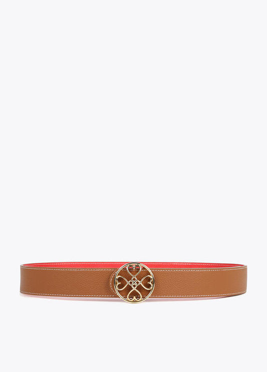 Cinturon Lola Casademunt reversible trebol corazones infinitos marron-rojo 95 cm