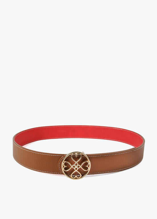 Cinturon Lola Casademunt reversible trebol corazones infinitos marron-rojo 95 cm