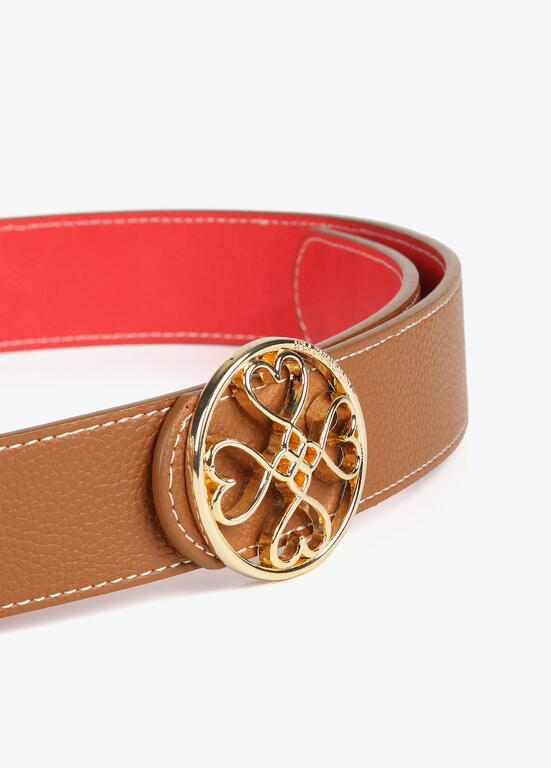 Cinturon Lola Casademunt reversible trebol corazones infinitos marron-rojo 95 cm