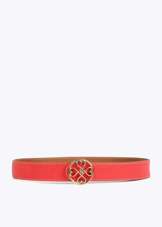 Cinturon Lola Casademunt reversible trebol corazones infinitos marron-rojo 95 cm