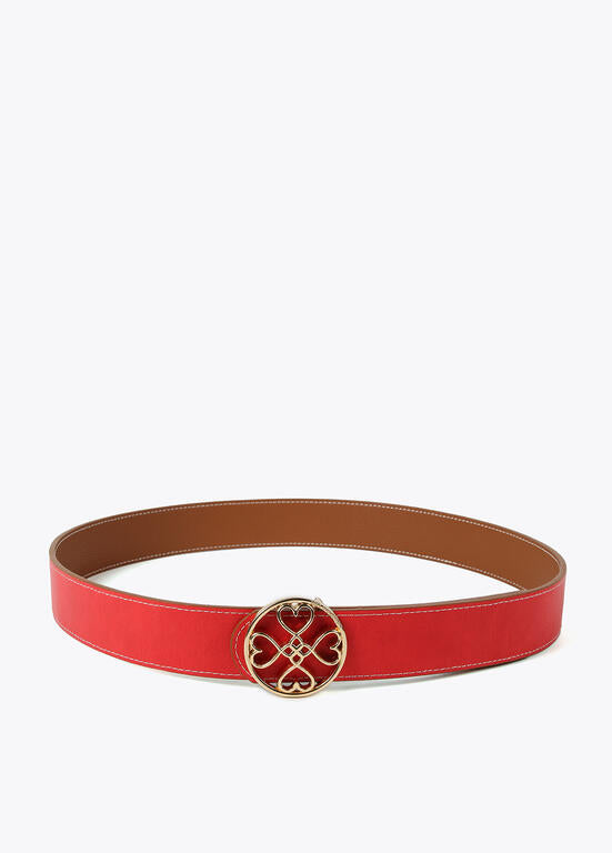 Cinturon Lola Casademunt reversible trebol corazones infinitos marron-rojo 95 cm