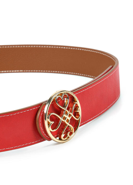 Cinturon Lola Casademunt reversible trebol corazones infinitos marron-rojo 95 cm