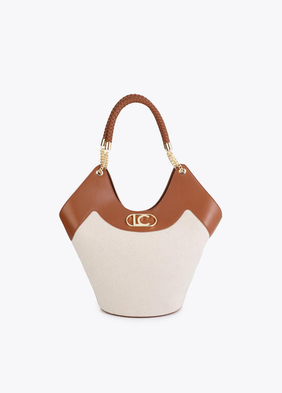 Bolso Lola Casademunt Shopper desestructurado efecto piel y canvas bicolor CRUDO-MARRON